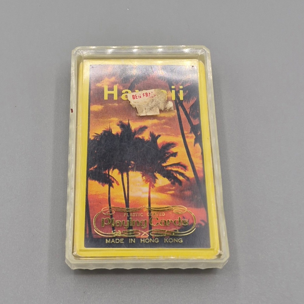 Vintage Hawaii Sunset Playing Cards Plastic Coated Made in Hong Kong with Case